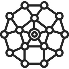 Abstract geometric pattern with interconnected circles and lines in a symmetrical design on a transparent background symbolizing network or data structure concepts