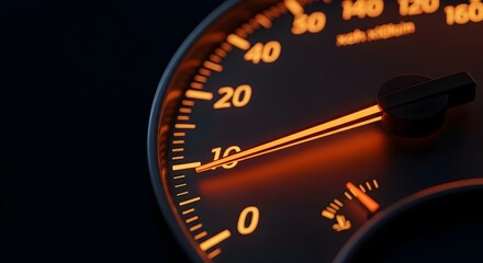 Illuminated Speedometer Gauge Close-Up, Vehicle Dashboard Design and Speed Measurement