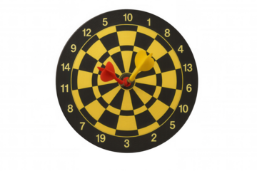 Dartboard with two darts hitting the bullseye, representing business accuracy, achievement, and success concept