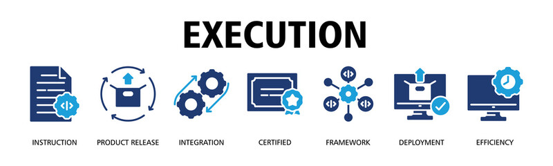 Execution banner web icon vector illustration concept with icon of Instruction, Product Release, Integration, Certified, Framework, Deployment, Efficiency
