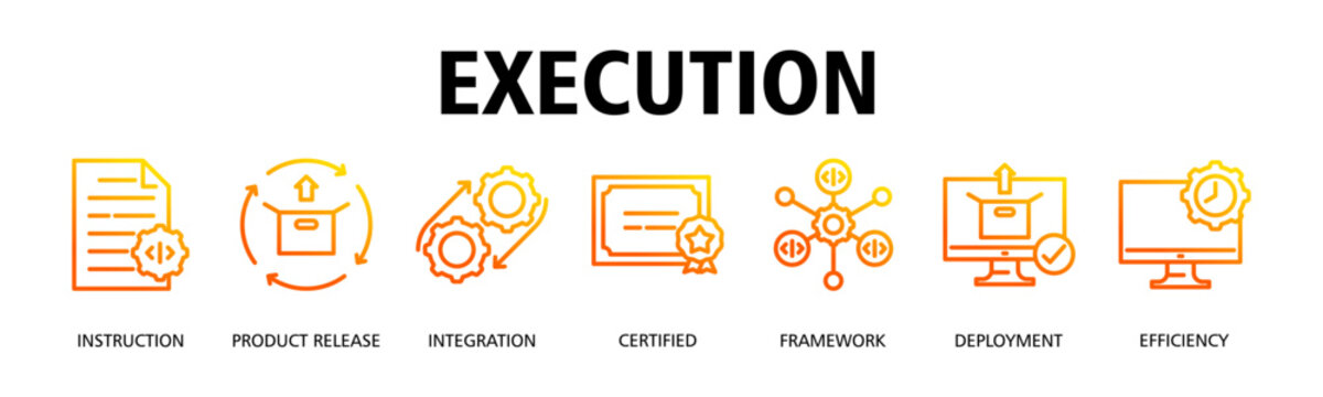 Execution banner web icon vector illustration concept with icon of Instruction, Product Release, Integration, Certified, Framework, Deployment, Efficiency
