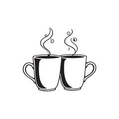 A hot cup of coffee or tea mug icon with steam is a perfect vector symbol of a morning breakfast drink