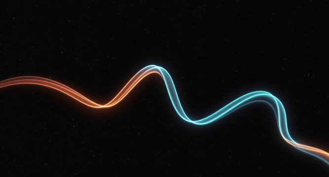 Abstract Glowing Wavy Lines on Dark Starry Background - Dynamic Digital Energy Flow, Data Connection, Futuristic Technology, and Cosmic Motion Concept