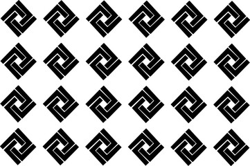 Seamless geometric pattern with black diamond shapes and maze-like design on white background. Modern, bold, and perfect for textile, wallpaper, or decor.

