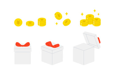 円マークコインとプレゼントボックスのセット【ベクターイラスト素材】