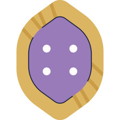 Fototapeta premium Abstract Shield Shape With Purple Center Four White Dots And Golden Wood Texture On Transparent Background