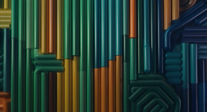 Colorful Abstract Geometric Pattern of Interconnected Tubes and Pipes. Vibrant Industrial Design Background with Modern Network Architecture and Textured Surface, ideal for Technology and Enginee