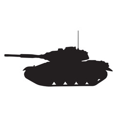 Fototapeta premium Black silhouette of a battle tank against white background for military and defense related themes illustrations design concept armed vehicle