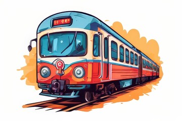 an AI Image Generator, Colorful Artistic Illustration of a Retro Train Moving Forward
