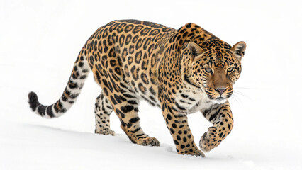 Fototapeta premium Magnificent leopard prowling gracefully, capturing the essence of wild beauty and power, perfect for nature, wildlife, or conservation themes