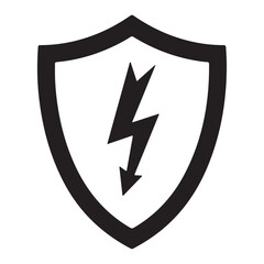 Shield with lightning bolt symbol for protection against power surges and energy risks in electrical safety systems