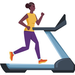 Athletic Black Woman Running on a Treadmill Indoors with a Yellow Tank Top and Purple Leggings Fitness Activity
