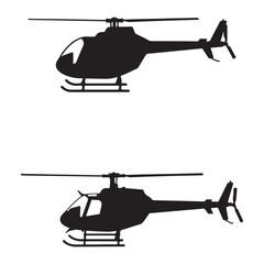 Two Helicopter Silhouettes in Black on White Background Modern Aviation Imagery for Creative Projects