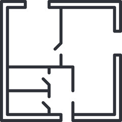 Architectural Floor Plan Icon Representing House Layout Design with Rooms Doors and Walls on a Transparent Background in Minimalist Outline Style
