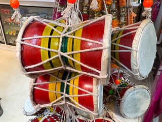 small, two-headed drums, traditional Indian hand percussion instrument.