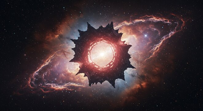 An astral abomination, its form a non-Euclidean geometry of dark matter and star-filled voids - Powered by Adobe