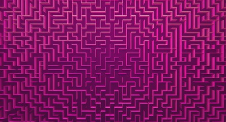 Vibrant 3D Abstract Maze Background with Glowing Magenta and Deep Purple Labyrinth Pattern, Complex Geometric Design for Technology, Problem-Solving, and Digital Concepts