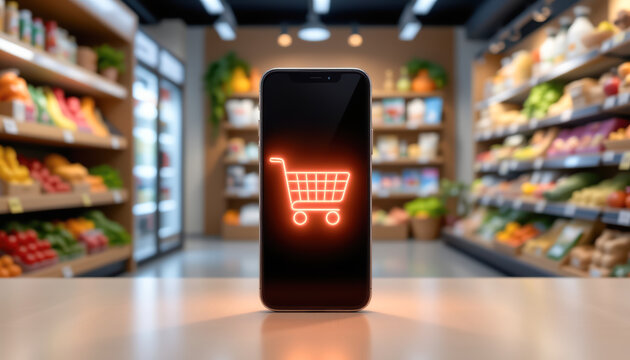 Smartphone Displaying Shopping Cart Icon