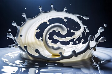 Milk splash spiral wave droplets curve motion dark surreal fantasy fluid background