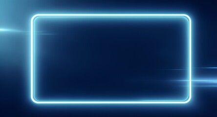 Vibrant Glowing Neon Blue Rectangle Frame with Rounded Corners and Horizontal Light Streaks on a Dark Abstract Background - Modern Futuristic Technology Digital Display Border Design Element