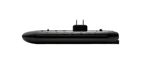 Dark gray submarine, side view, on black background with subtle highlights