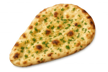 Naan bread with parsley and garlic, an indian flatbread cuisine, isolated on transparent background