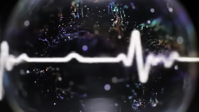 Abstract crystal ball graphic design with ecg line and complex pattern