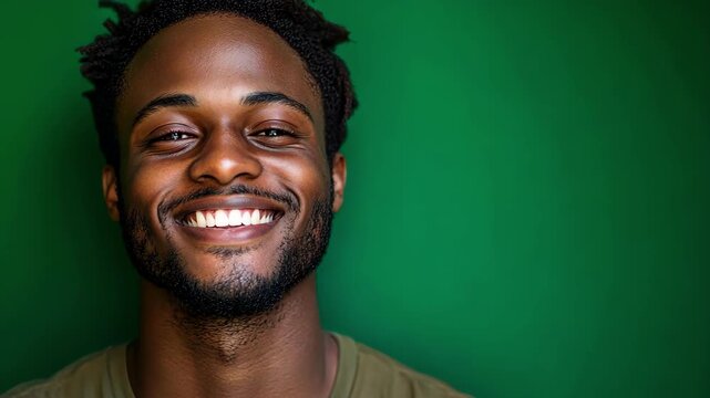 Portrait of a smiling young African American man against a green background.