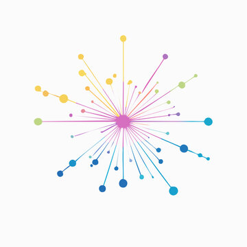 Abstract multicolored geometric dot explosion design element on white background