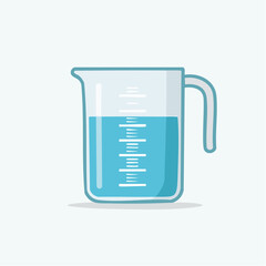 Glass laboratory graduated beaker filled with blue liquid on white background