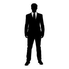 Silhouette of businessman standing in suit on white background, confident male professional full body outline and modern office worker vector illustration design