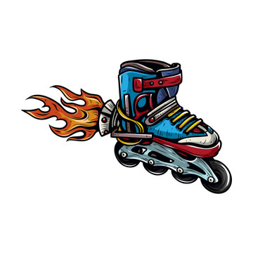 Speedy Inline Skate Adventure: An animated inline skate illustration, representing speed and motion, adorned with flame elements. A dynamic design suitable for leisure, sports, and adventure themes.