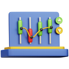 Candlestick Chart Illustration With Upward And Downward Trend Arrows On Blue Background With Yellow Base