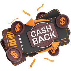 Cashback Voucher With Golden Coins and Orange Confetti On Transparent Background