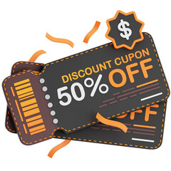 Discount Coupon For Fifty Percent Off Featuring A Stack Of Coupons With Confetti And A Dollar Sign Emblem On A Transparent Background