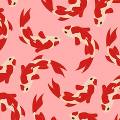 Red Koi Fish Pattern on Pink Background for Textile Design