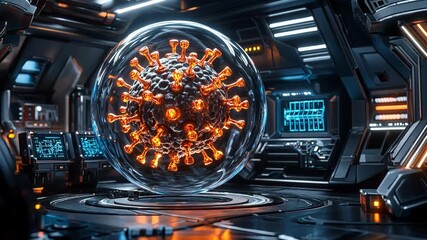 Futuristic lab with virus in a bubble. Science, research, and technology concept. - Powered by Adobe