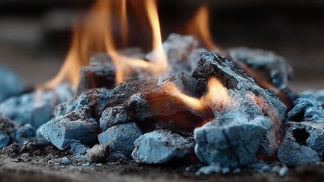 Burning coal with flames creates contrast and texture perfect background
