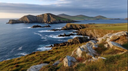 Fototapeta premium Scenic coastal view of majestic islands ireland landscape photography serene environment panoramic perspective