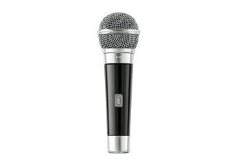 Silver & black dynamic mic with mesh head and a button on body