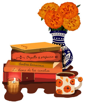 libros oto&ntilde;ales flores chocolate y vela