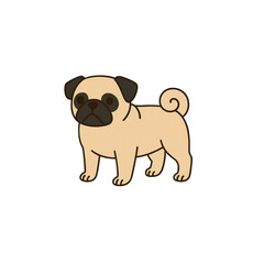 パグのカラーアイコン、犬、動物、イラスト、素材、背景なし、資料作り