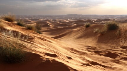Dramatic sand dunes landscape desert region nature photography golden hour wide view serenity and beauty