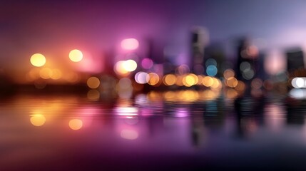 City nightscape lights urban skyline abstract photography vibrant colors reflective water artistic concept