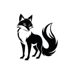 Obraz premium Sleek black fox silhouette with bushy tail and intense gaze