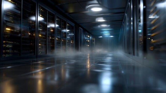 High-tech data center operation digital space visual perspective cloud computing environment futuristic setting