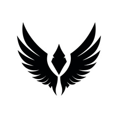 Fototapeta premium Bold black winged emblem symbol with diamond shape center