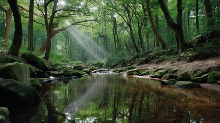 Obraz premium Tranquil river flowing through lush forest nature scene peaceful environment serene viewpoint natural beauty