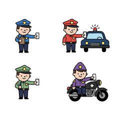 Obraz premium Set of Cute Police Officer Clipart in Uniform