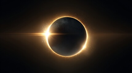 Obraz premium Total solar eclipse with fiery corona and diamond ring effect, dramatic space astronomy scene on black.